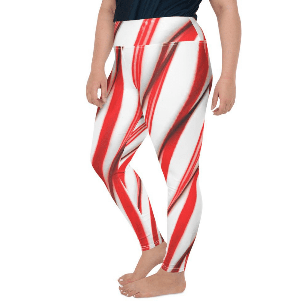 3D Candy Cane Plus Size Leggings Women s Christmas Outfits