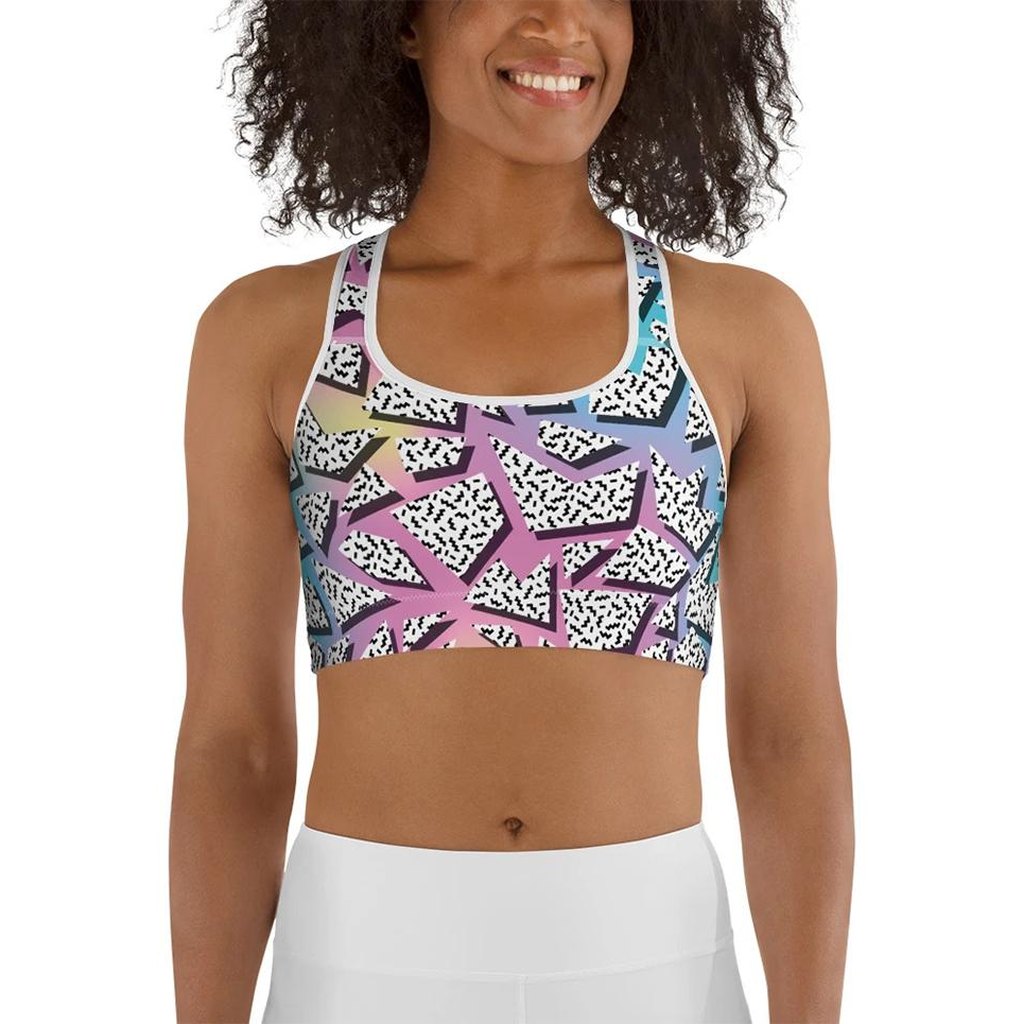 3D Neon Geometric Sports Bra