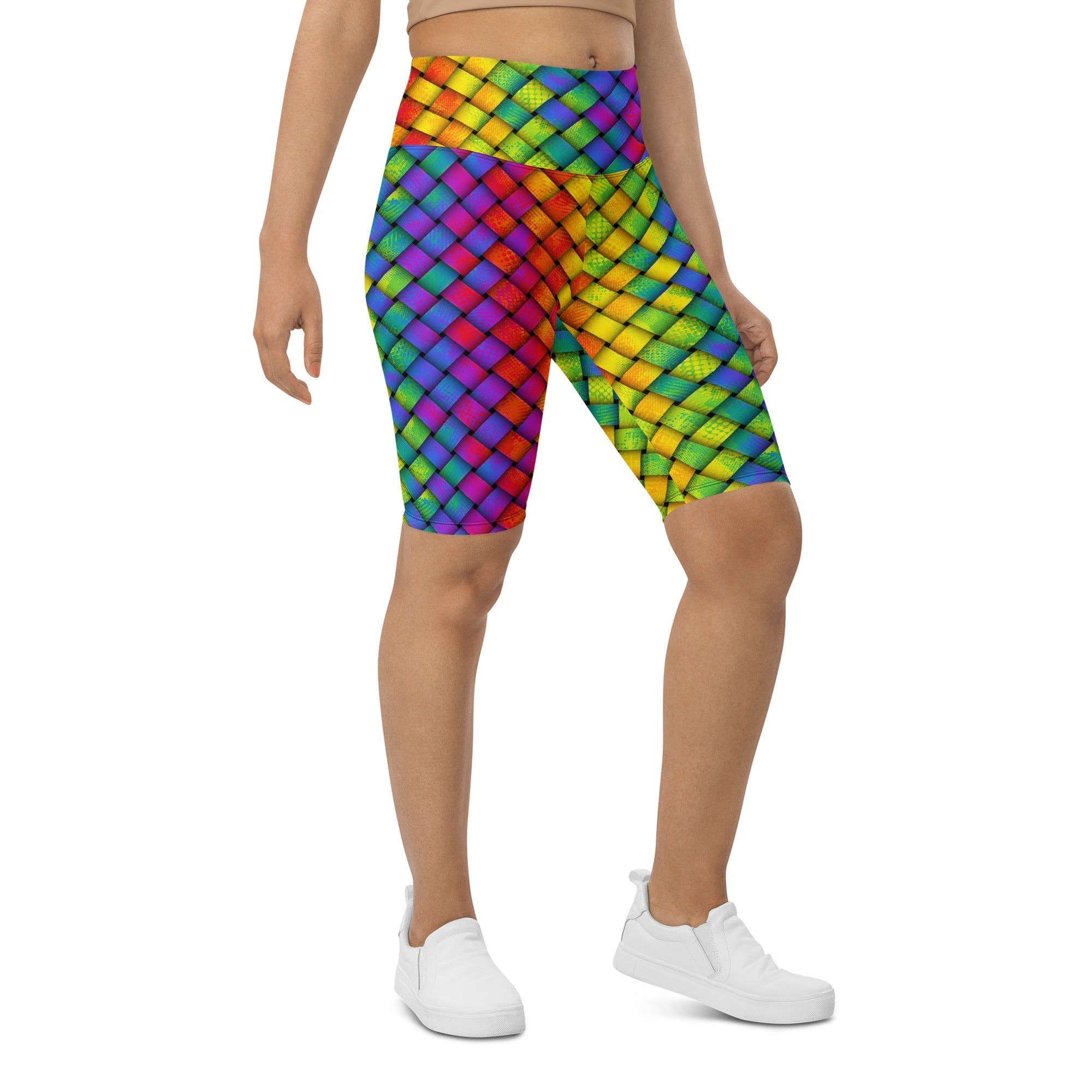 3D Rainbow Pattern Biker Shorts