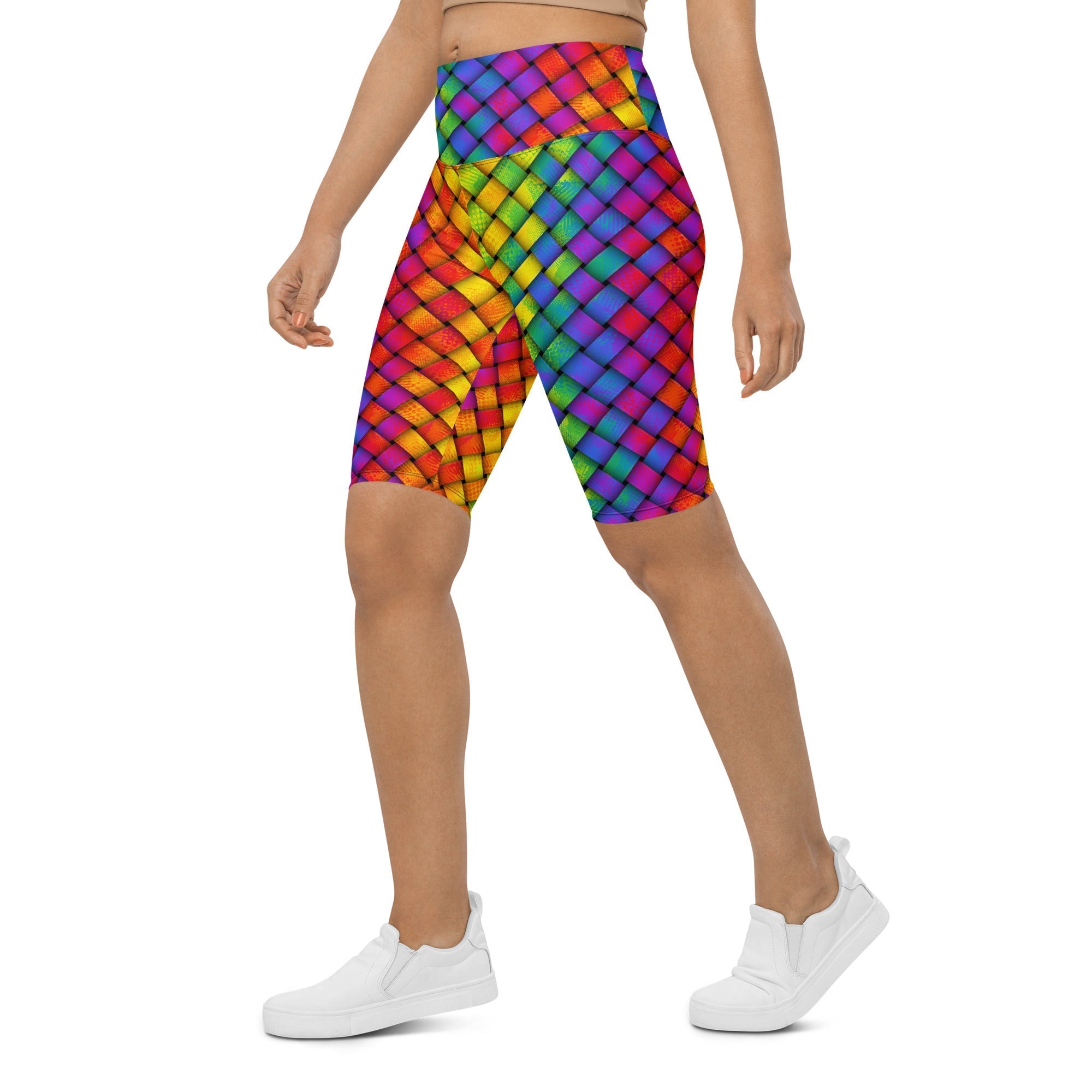 3D Rainbow Pattern Biker Shorts
