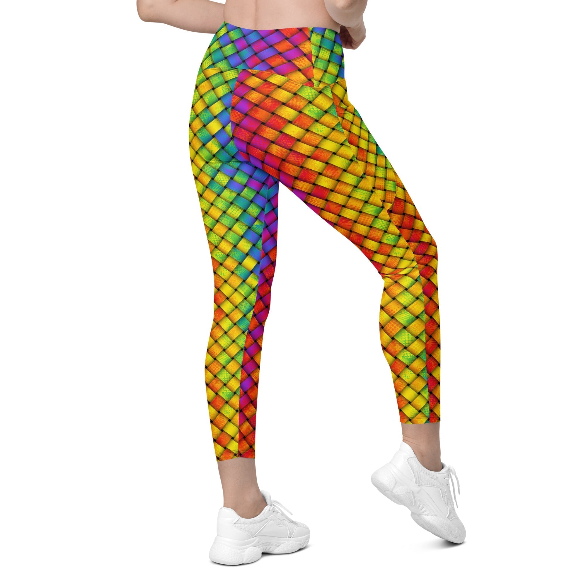 3D Rainbow Pattern Crossover Leggings With Pockets