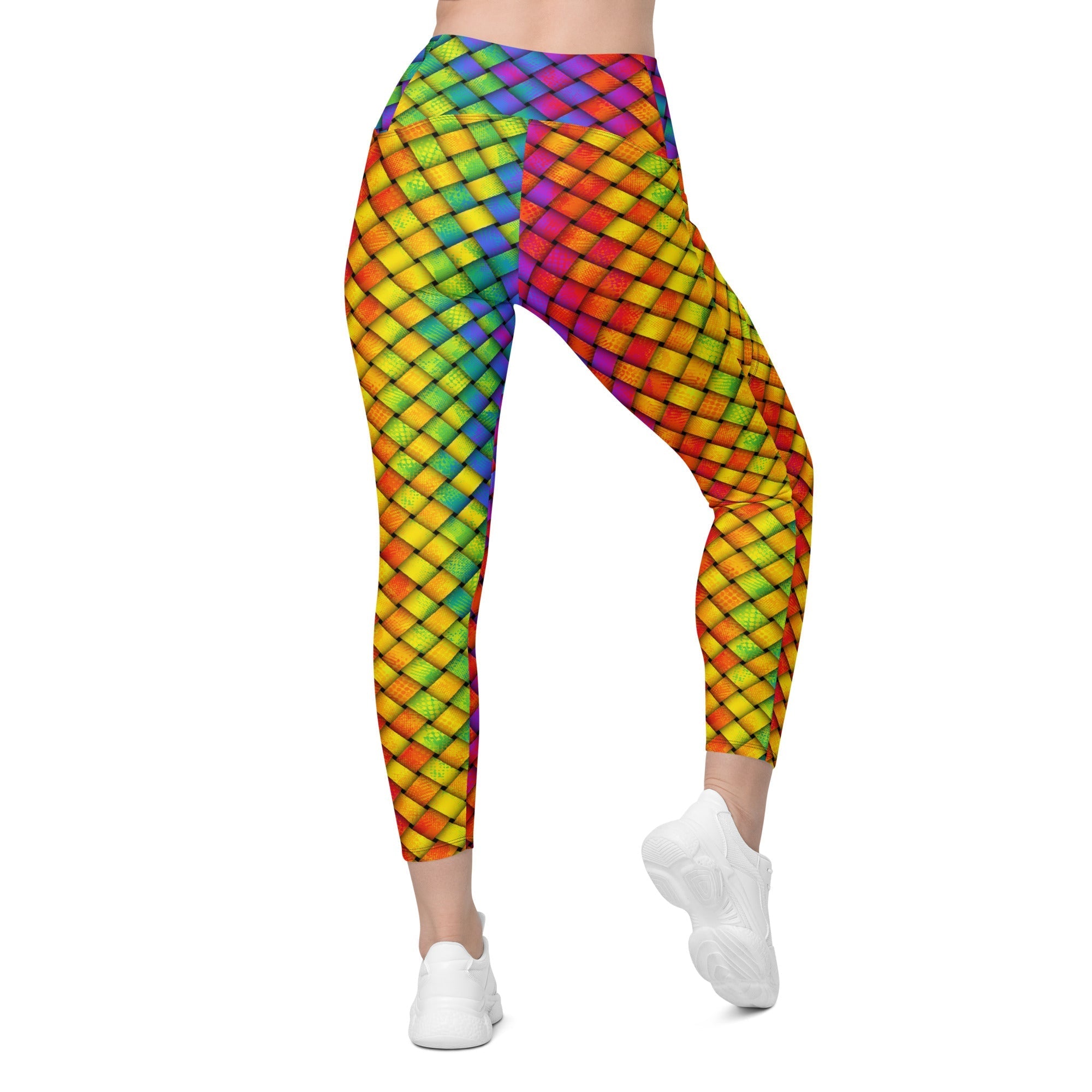3D Rainbow Pattern Crossover Leggings With Pockets
