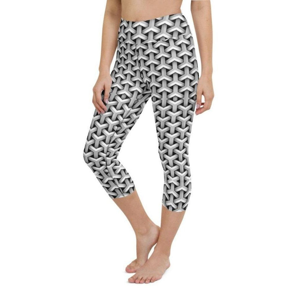 3D Woven Metallic Print Yoga Capris