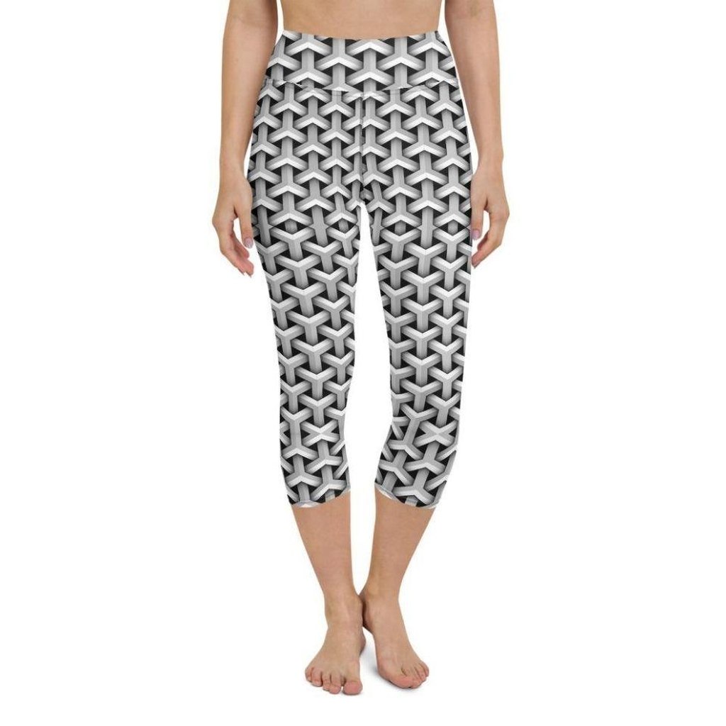 3D Woven Metallic Print Yoga Capris