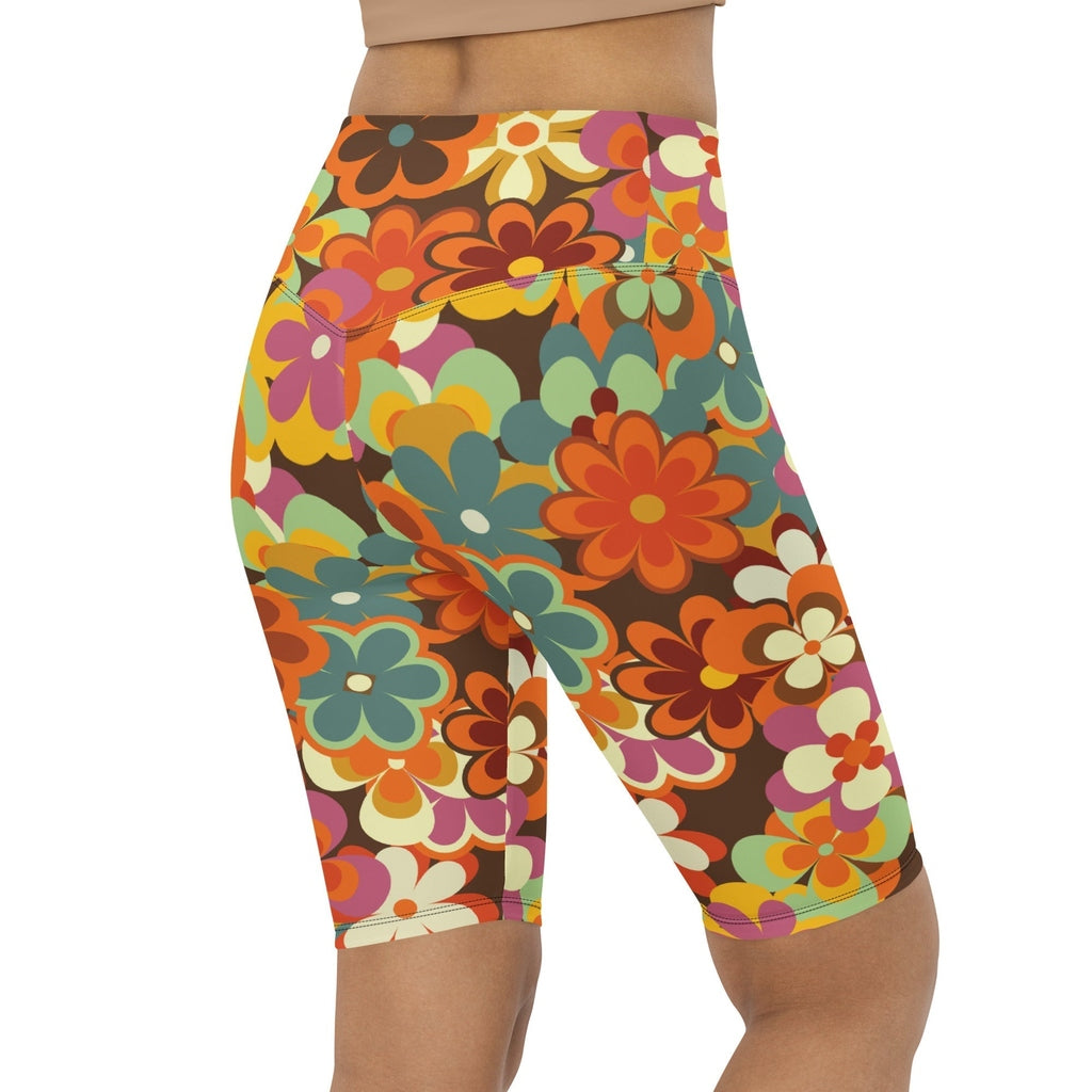 70s Flower Pattern Biker Shorts