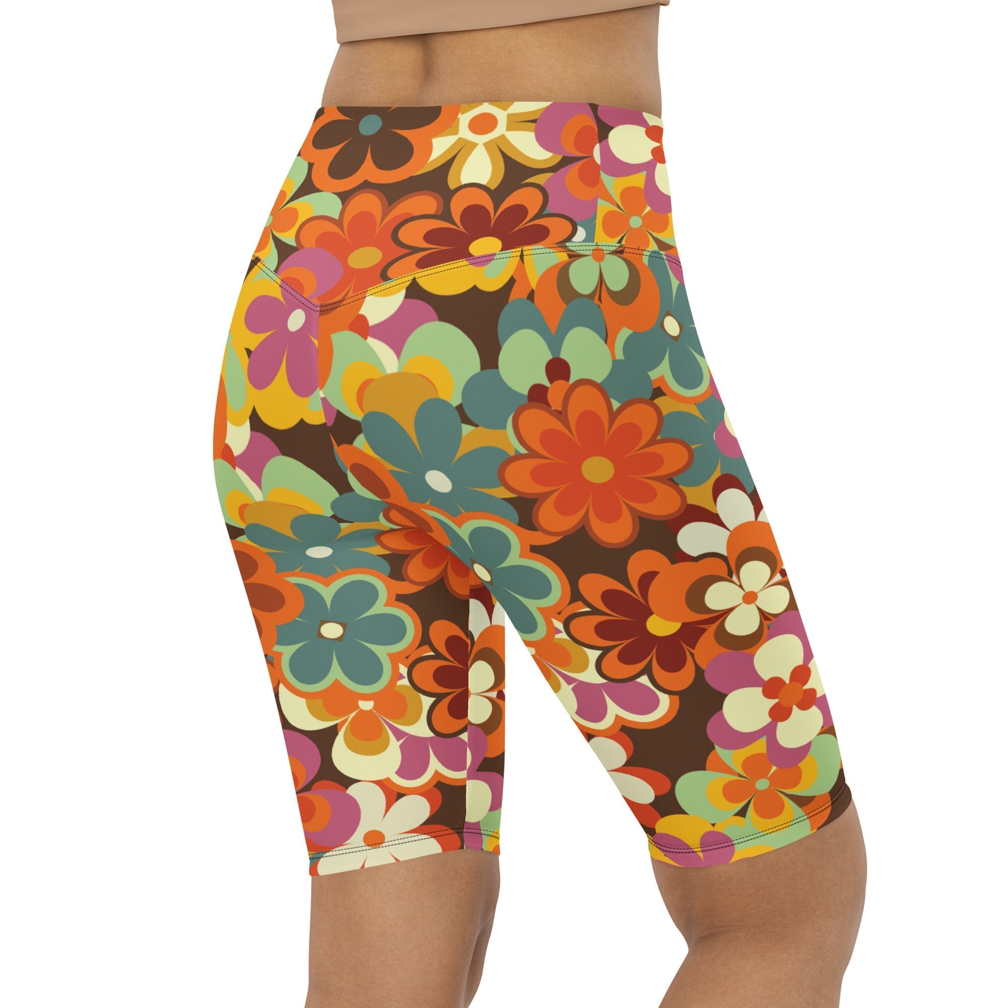 70s Flower Pattern Biker Shorts