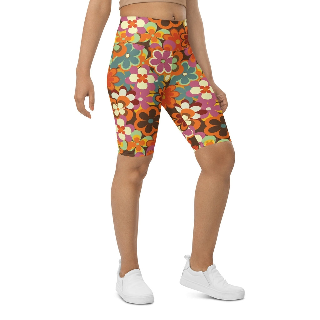 70s Flower Pattern Biker Shorts