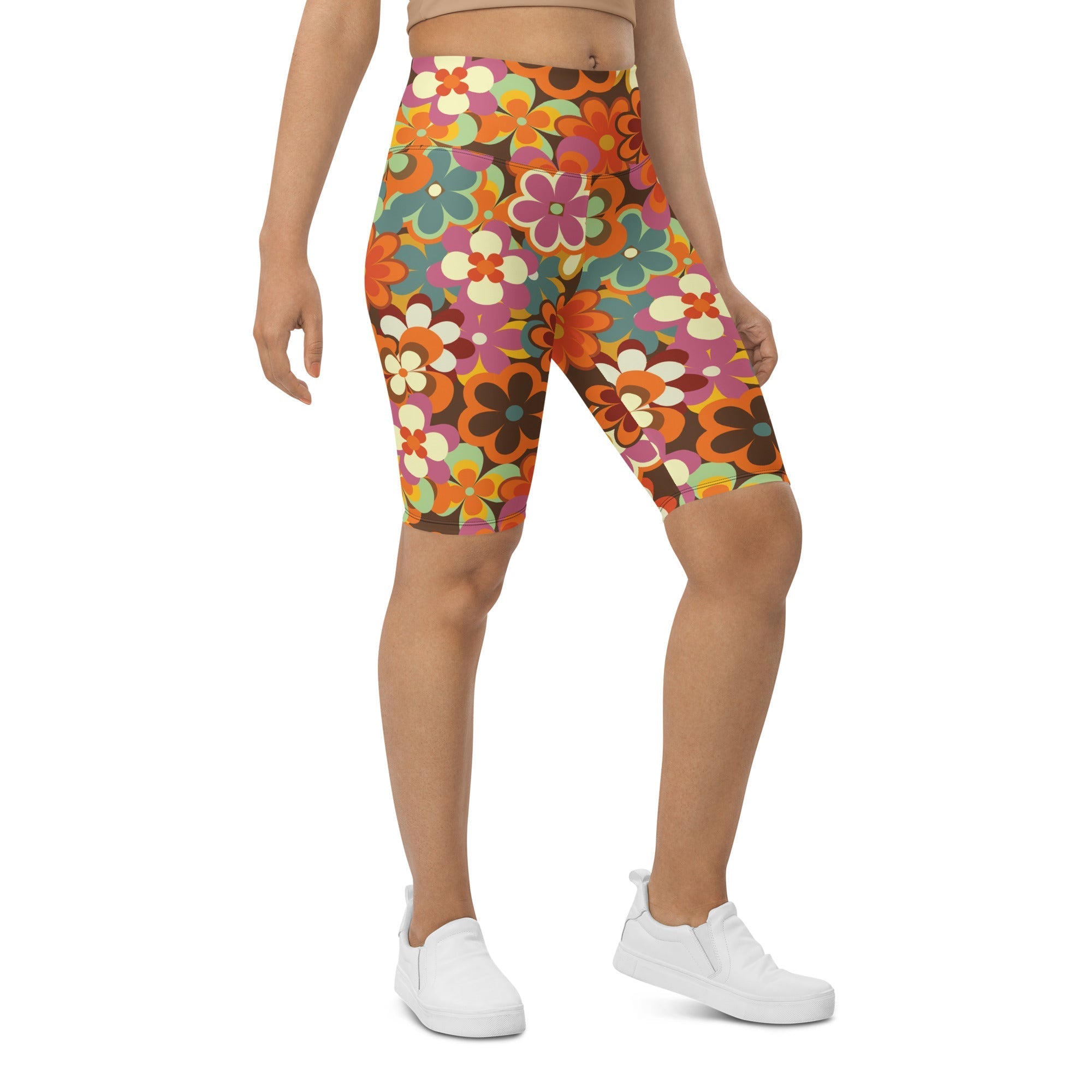 70s Flower Pattern Biker Shorts