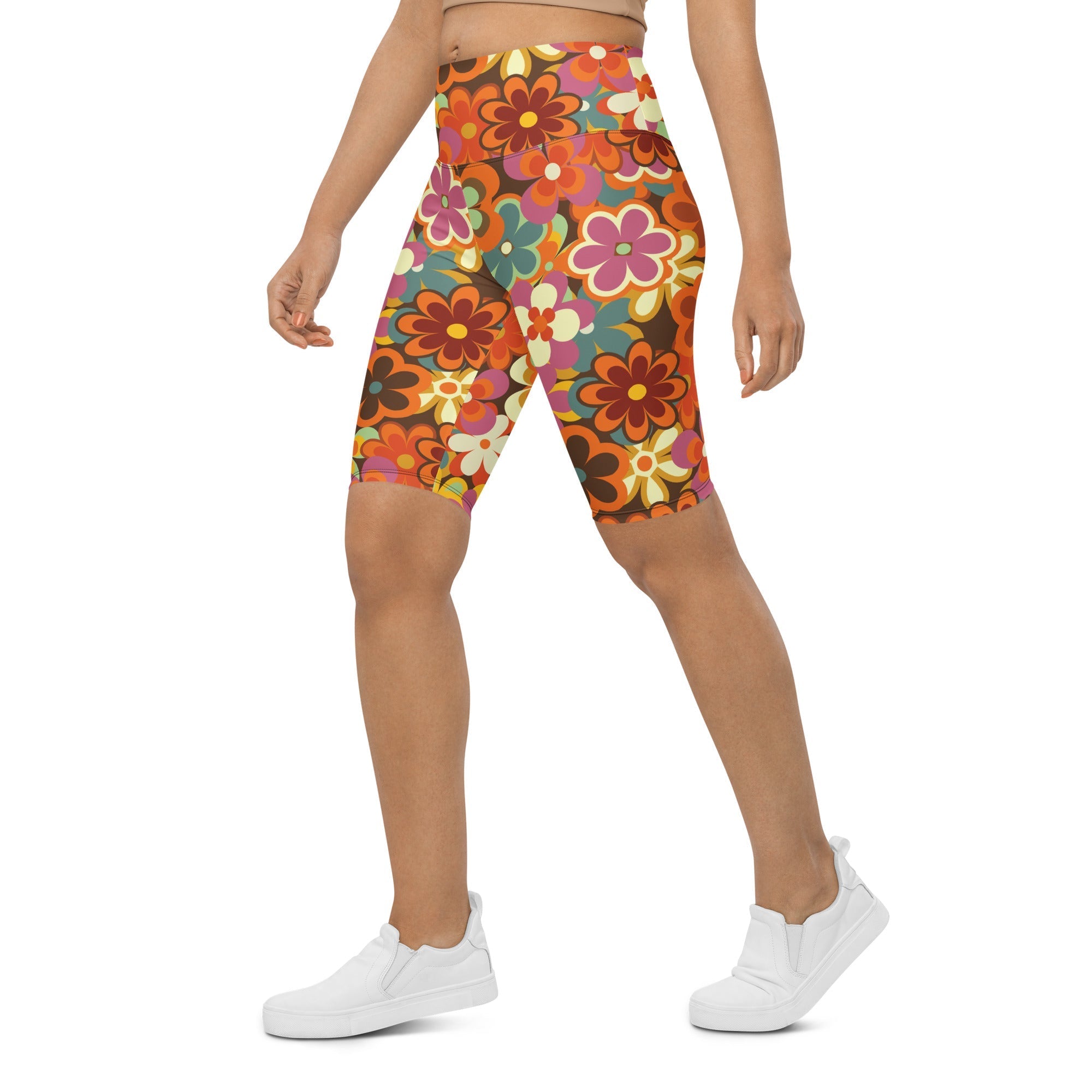 70s Flower Pattern Biker Shorts