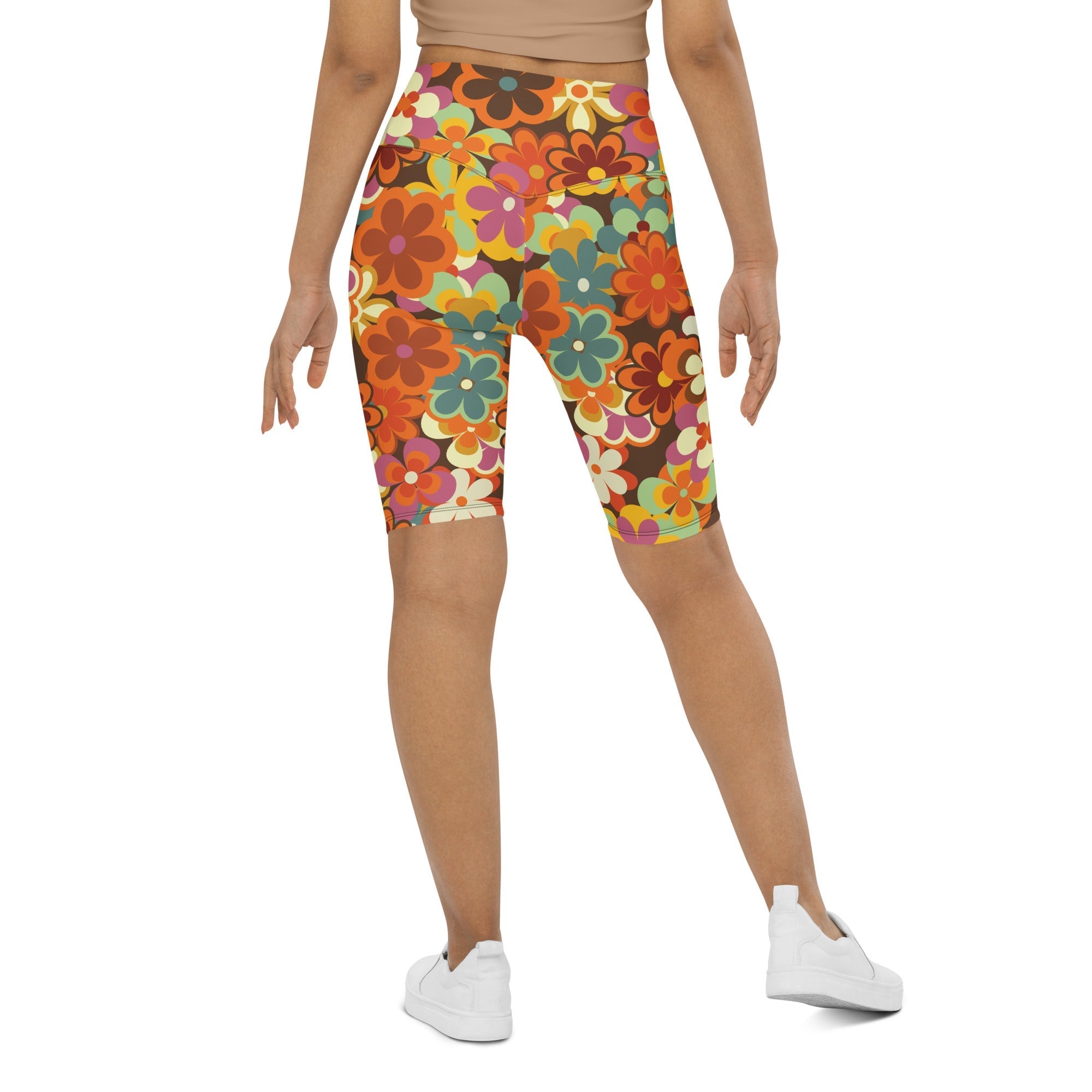70s Flower Pattern Biker Shorts