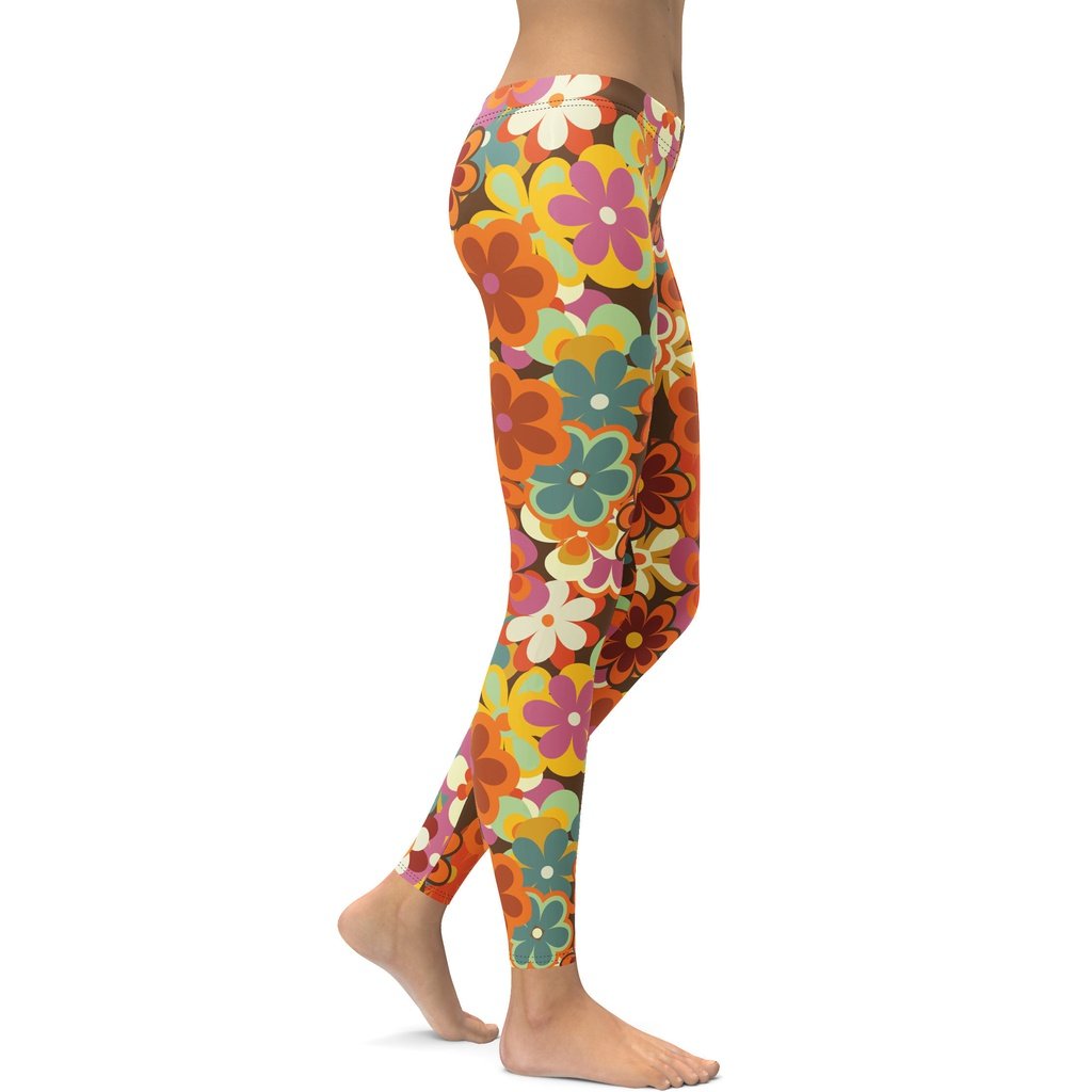 Vibrant and Cool 70s Flower Pattern Leggings | FIERCEPULSE