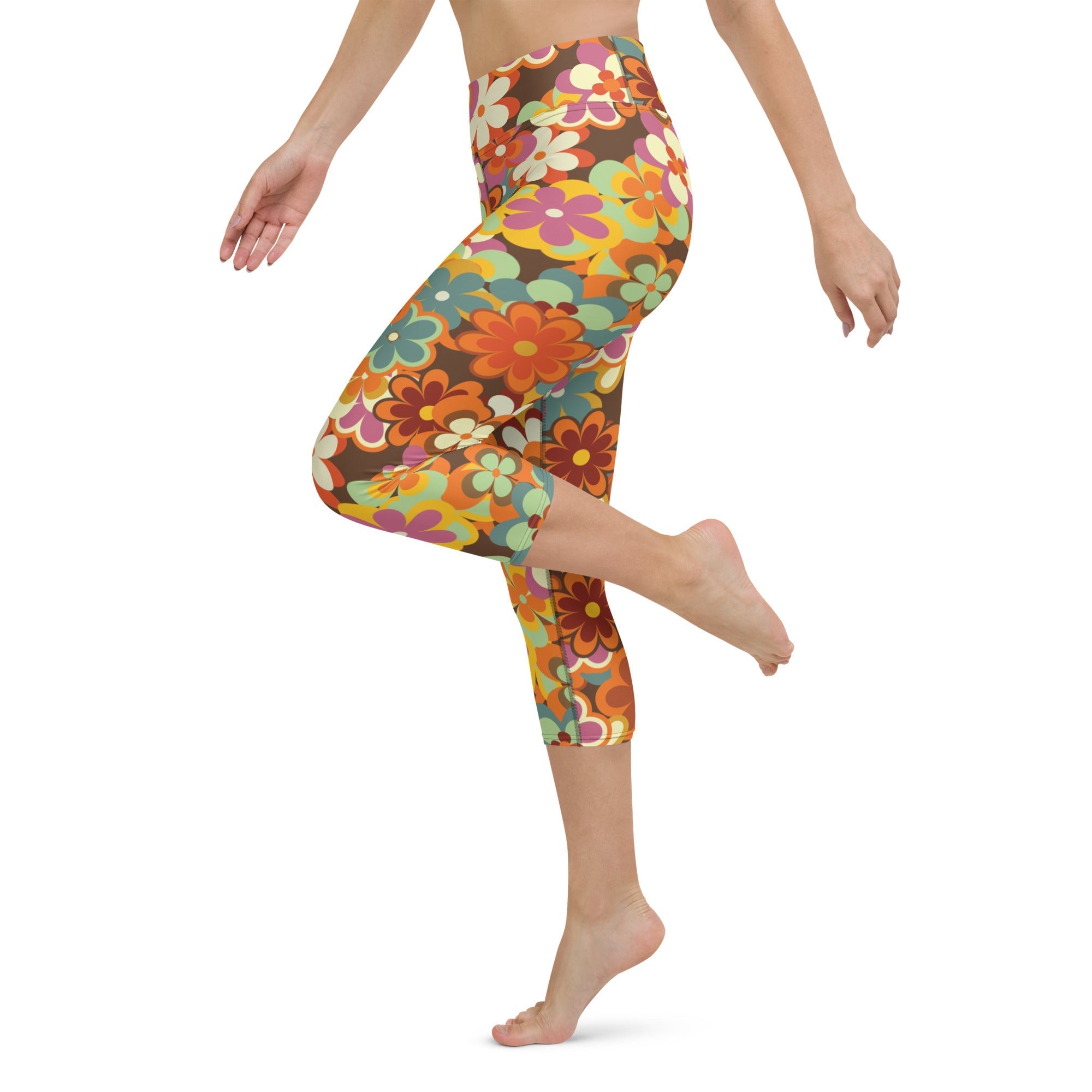70s Flower Pattern Yoga Capris