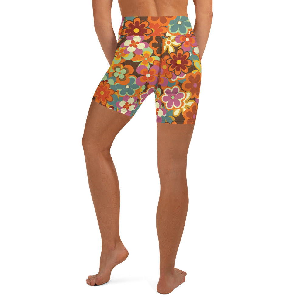 70s Flower Pattern Yoga Shorts