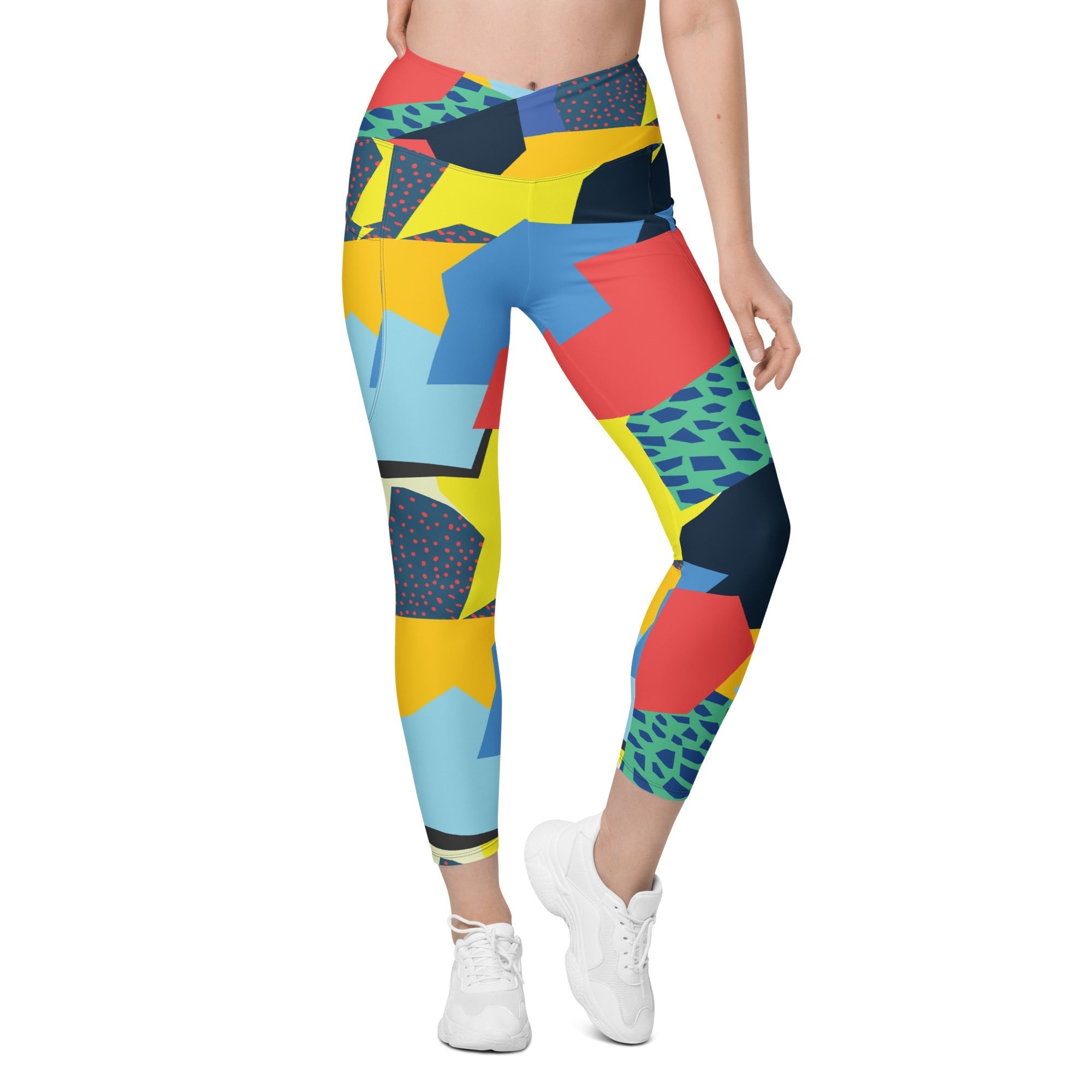 90s Color Block Crossover Leggings With Pockets