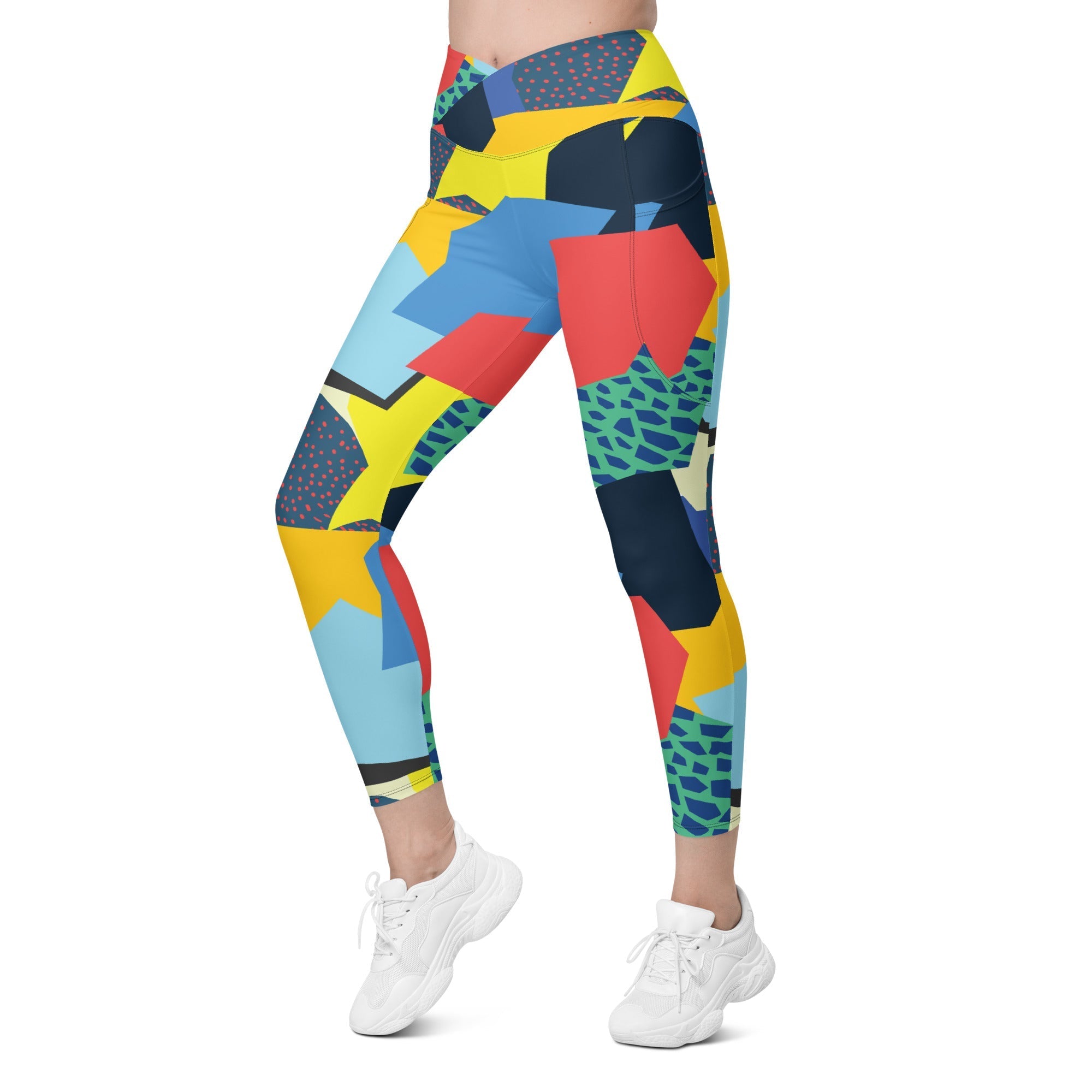 90s Color Block Crossover Leggings With Pockets