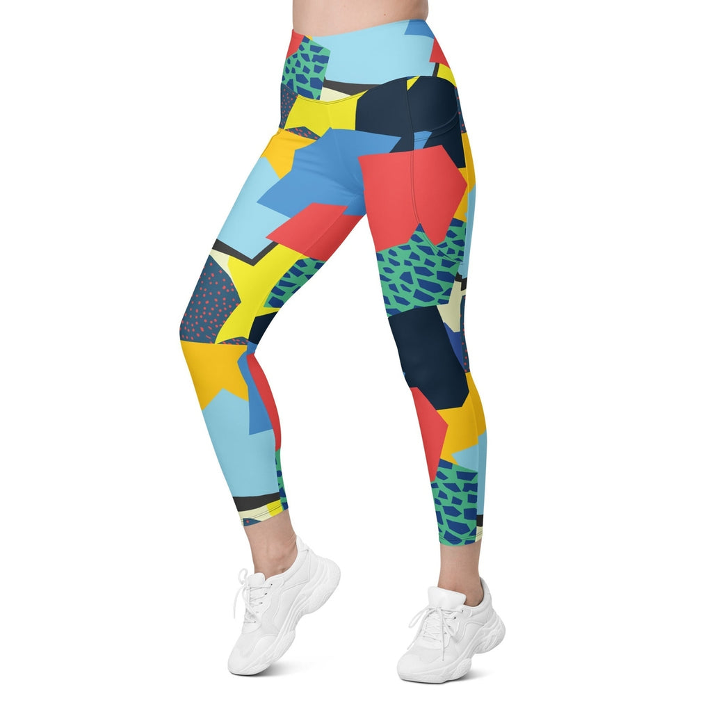 90s Color Block Leggings With Pockets
