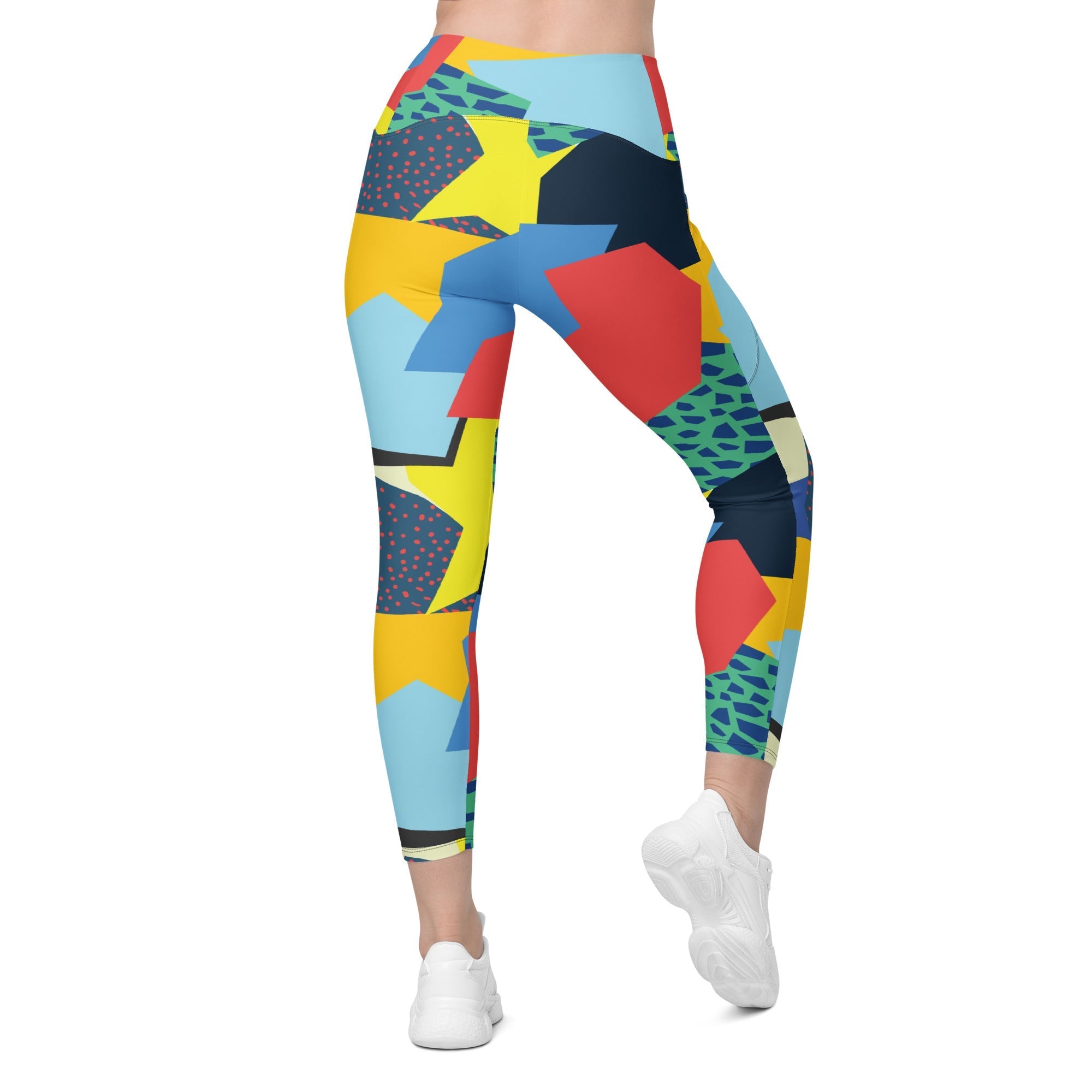 90s Color Block Leggings With Pockets