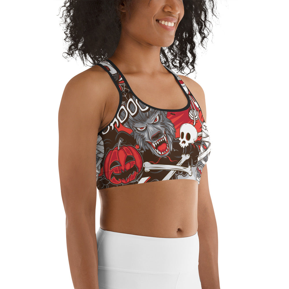 All The Horrors of Halloween Sports Bra
