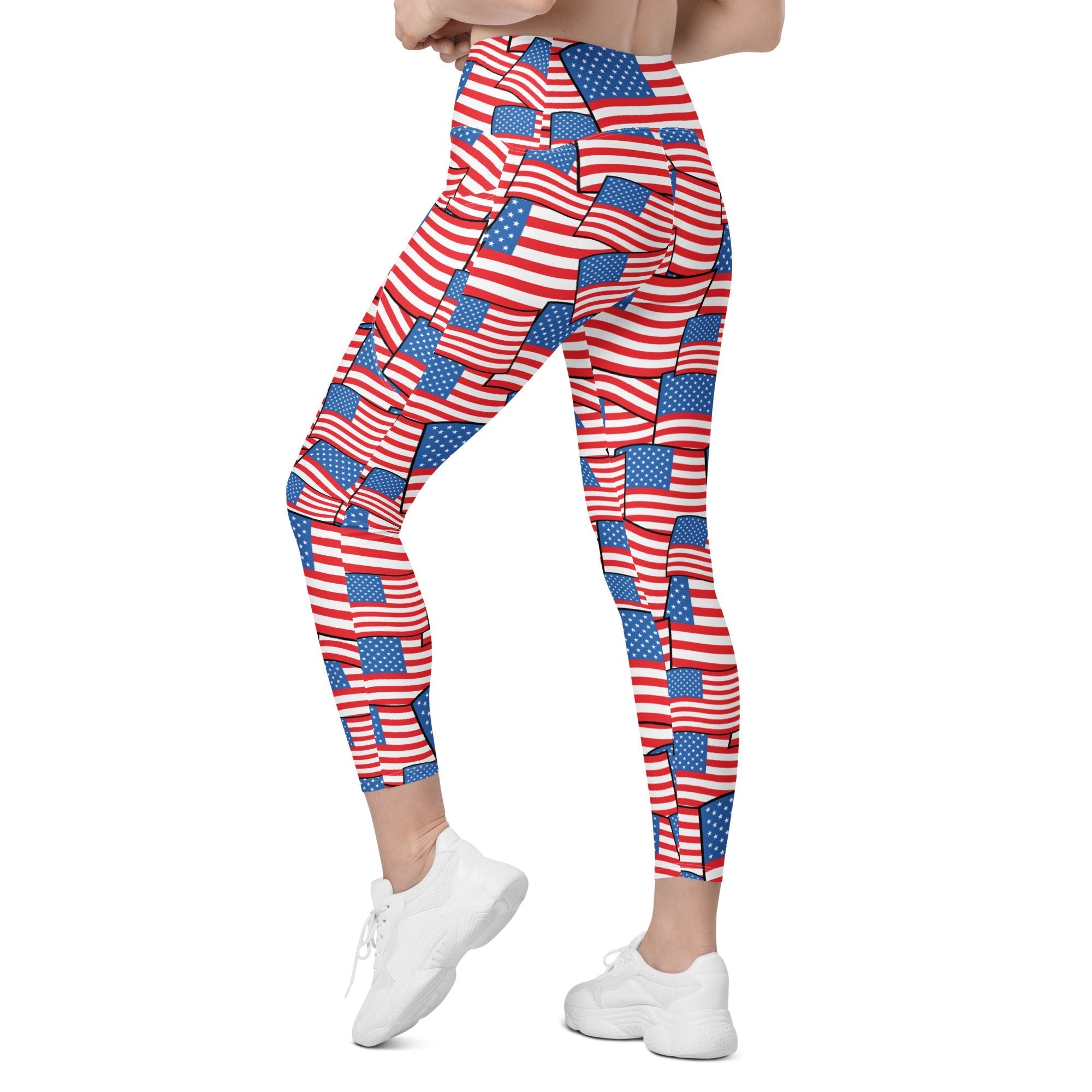 American Flag Pattern Crossover Leggings With Pockets