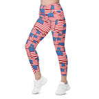 American Flag Pattern Crossover Leggings With Pockets
