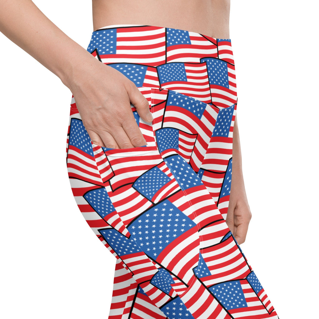American Flag Pattern Leggings With Pockets