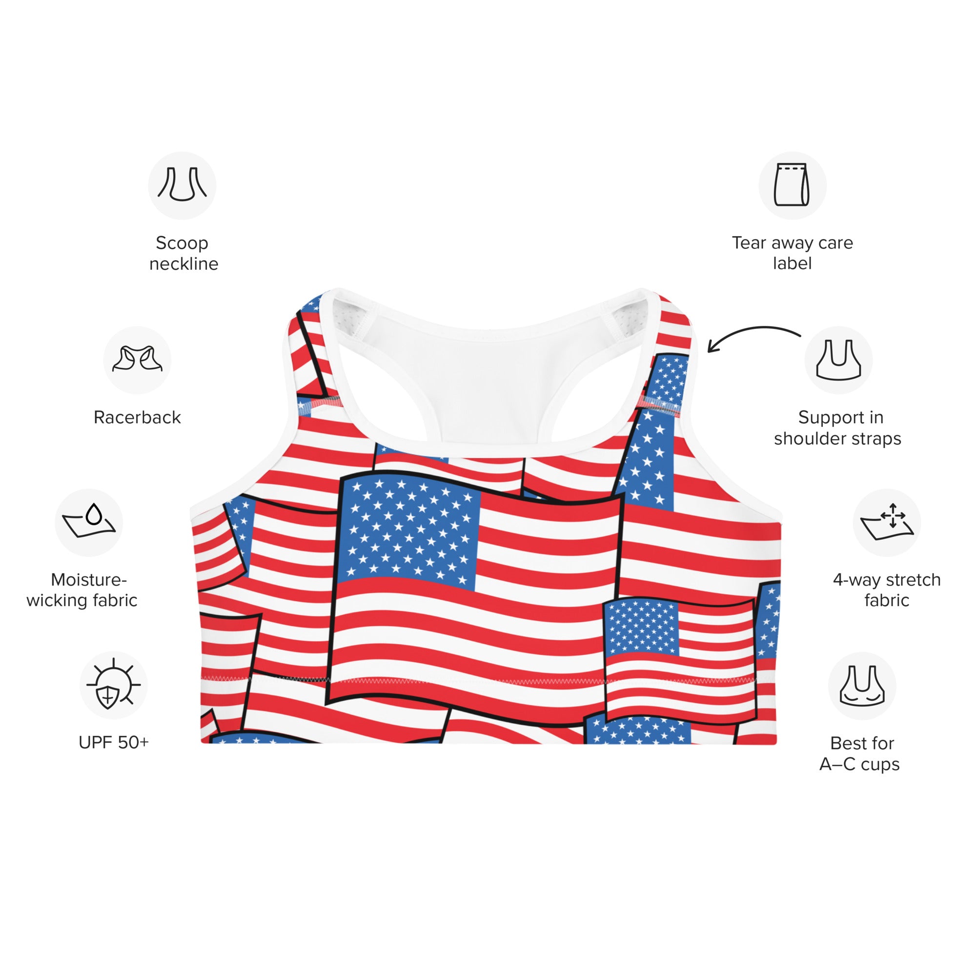 American Flag Pattern Sports Bra