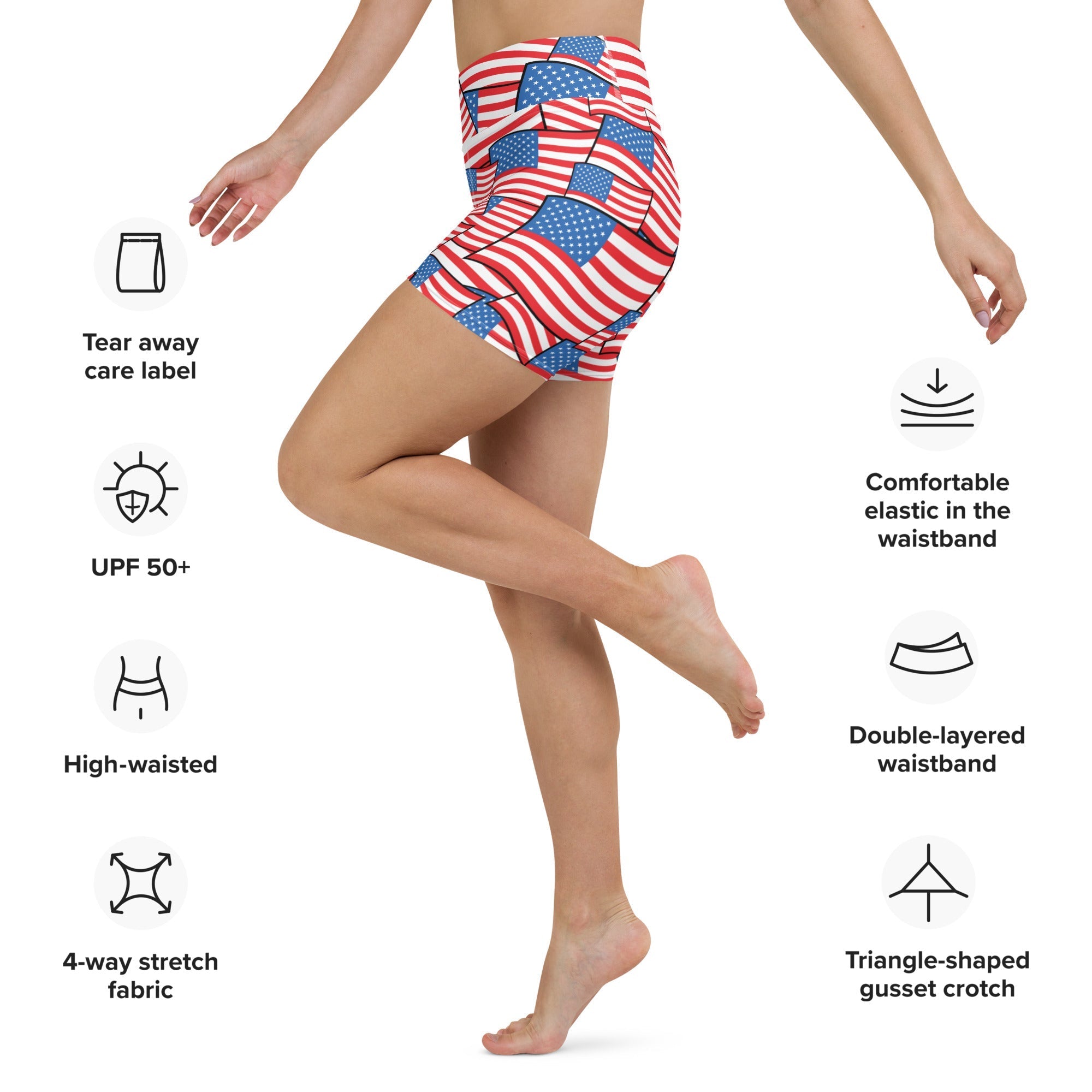 American Flag Pattern Yoga Shorts