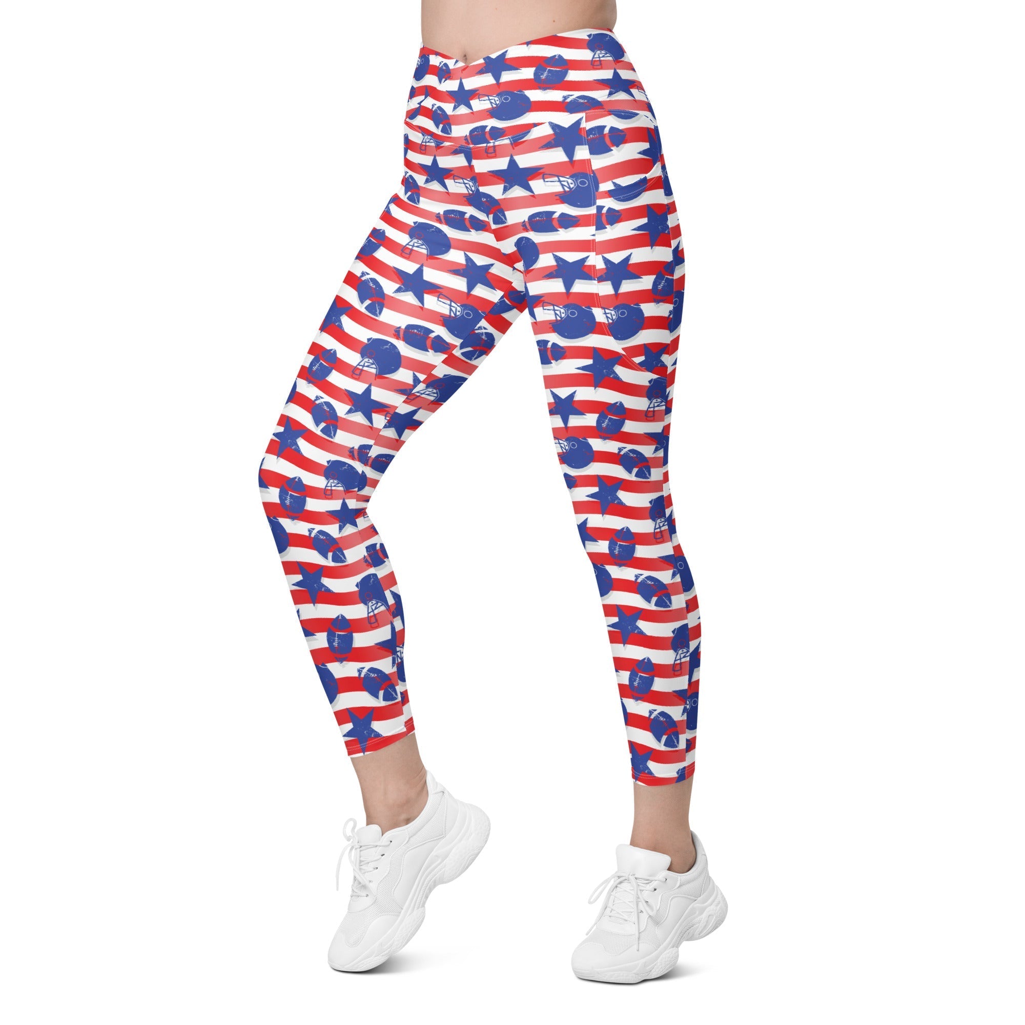 American Football Pattern Crossover Leggings With Pockets