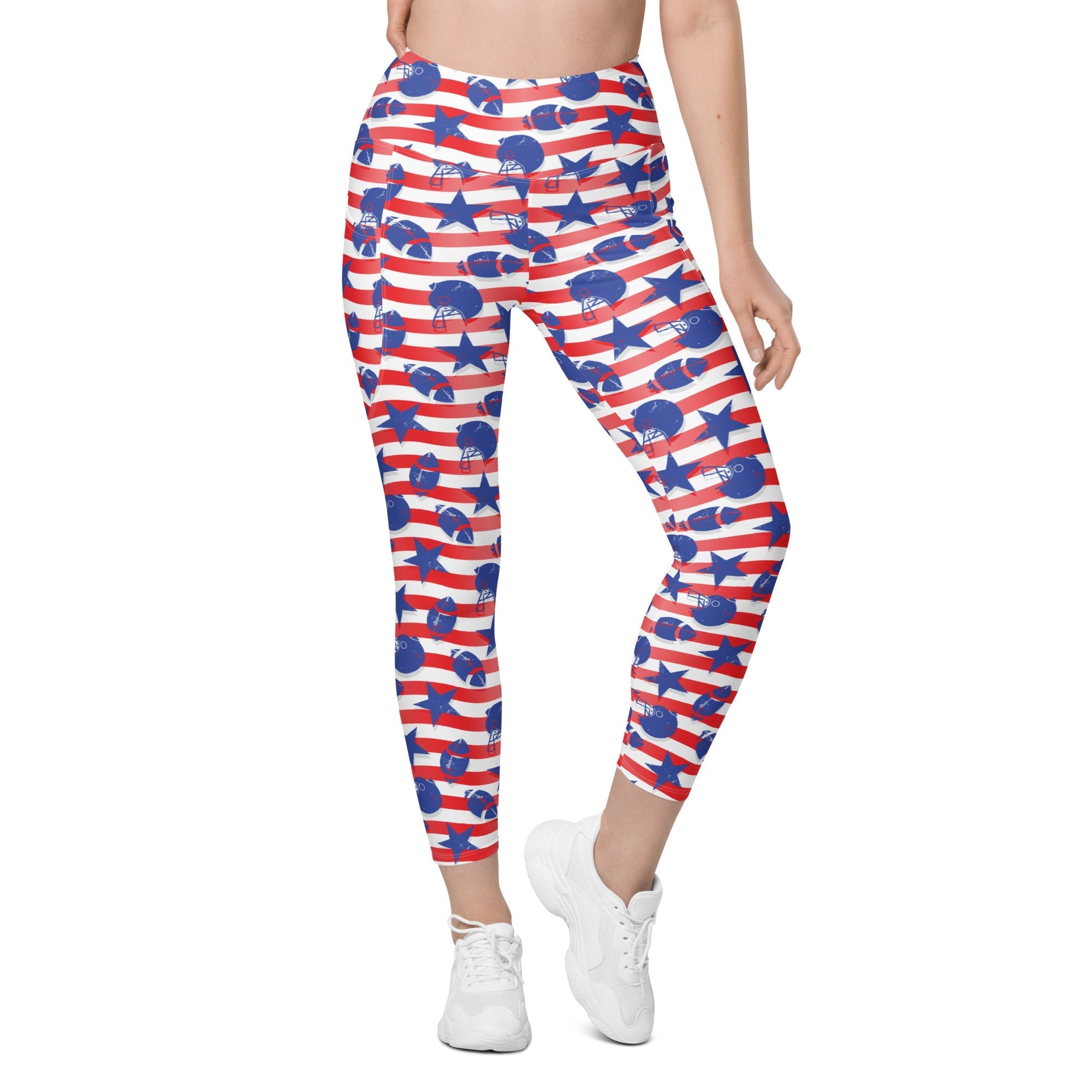 American Football Pattern Leggings With Pockets