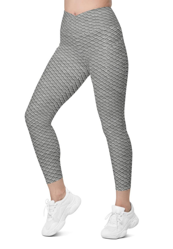 Anti Cellulite Pattern Crossover Leggings With Pockets
