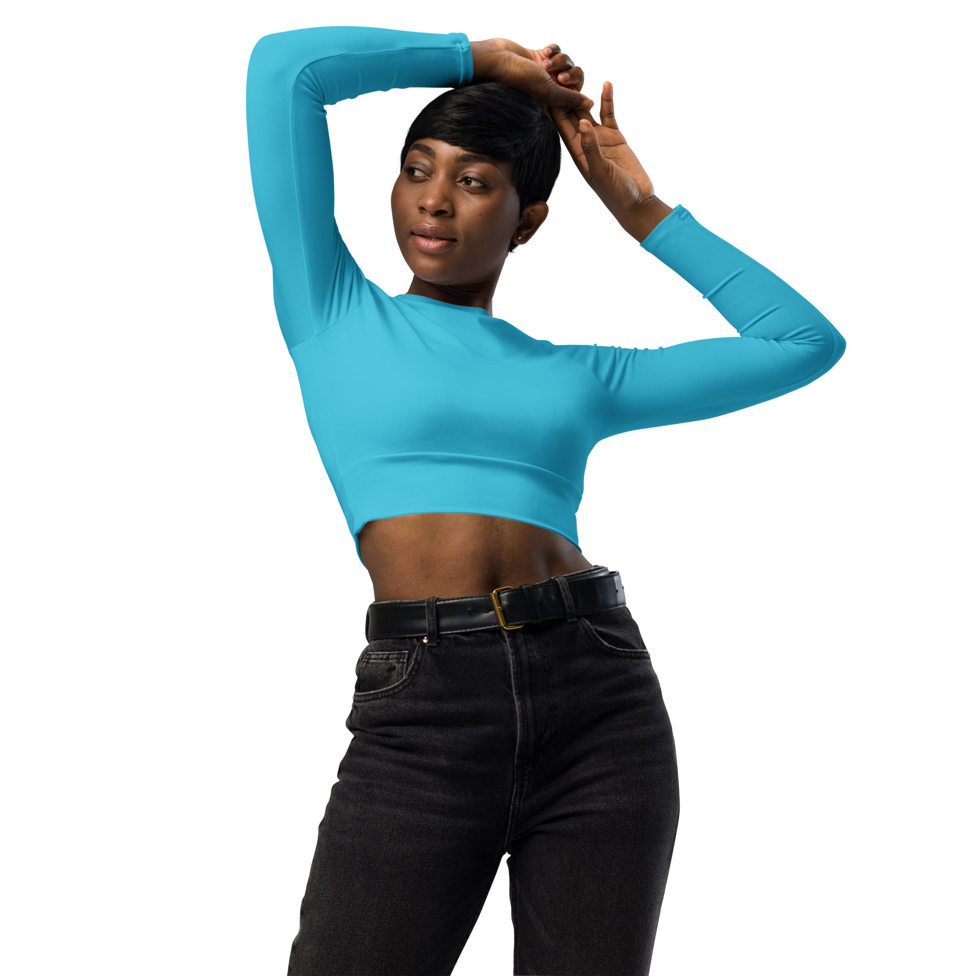 Aqua Turquoise Recycled Long-sleeve Crop Top