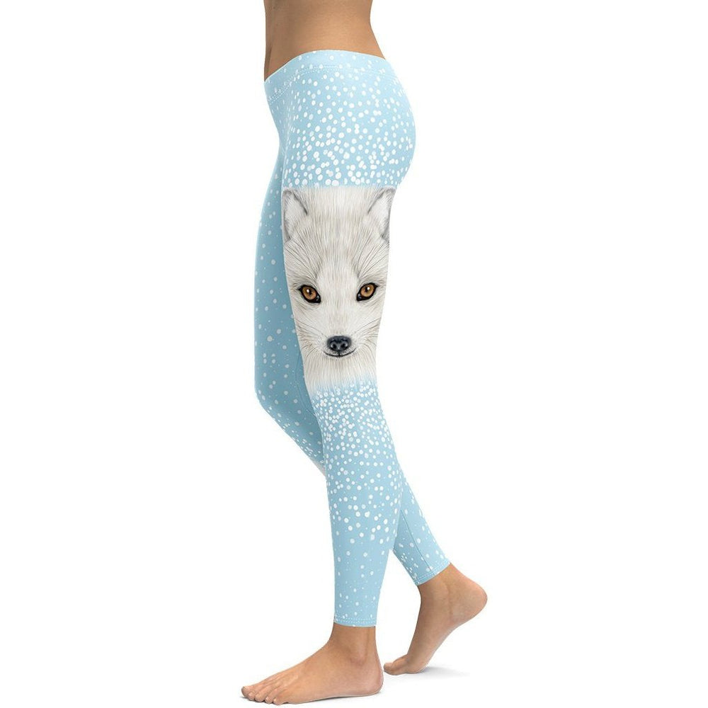 Crisp Icy Blue Arctic Fox Dog Print Leggings | FIERCEPULSE