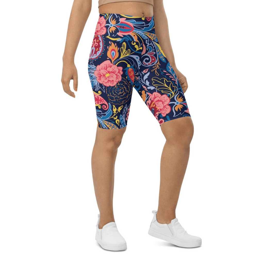 Art Deco Floral Biker Shorts