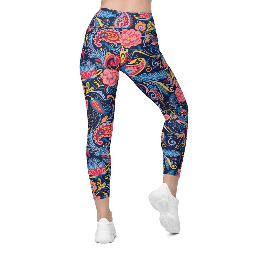 Art Deco Floral Crossover Leggings With Pockets