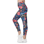 Art Deco Floral Crossover Leggings With Pockets