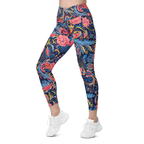 Art Deco Floral Crossover Leggings With Pockets