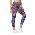 Art Deco Floral Crossover Leggings With Pockets