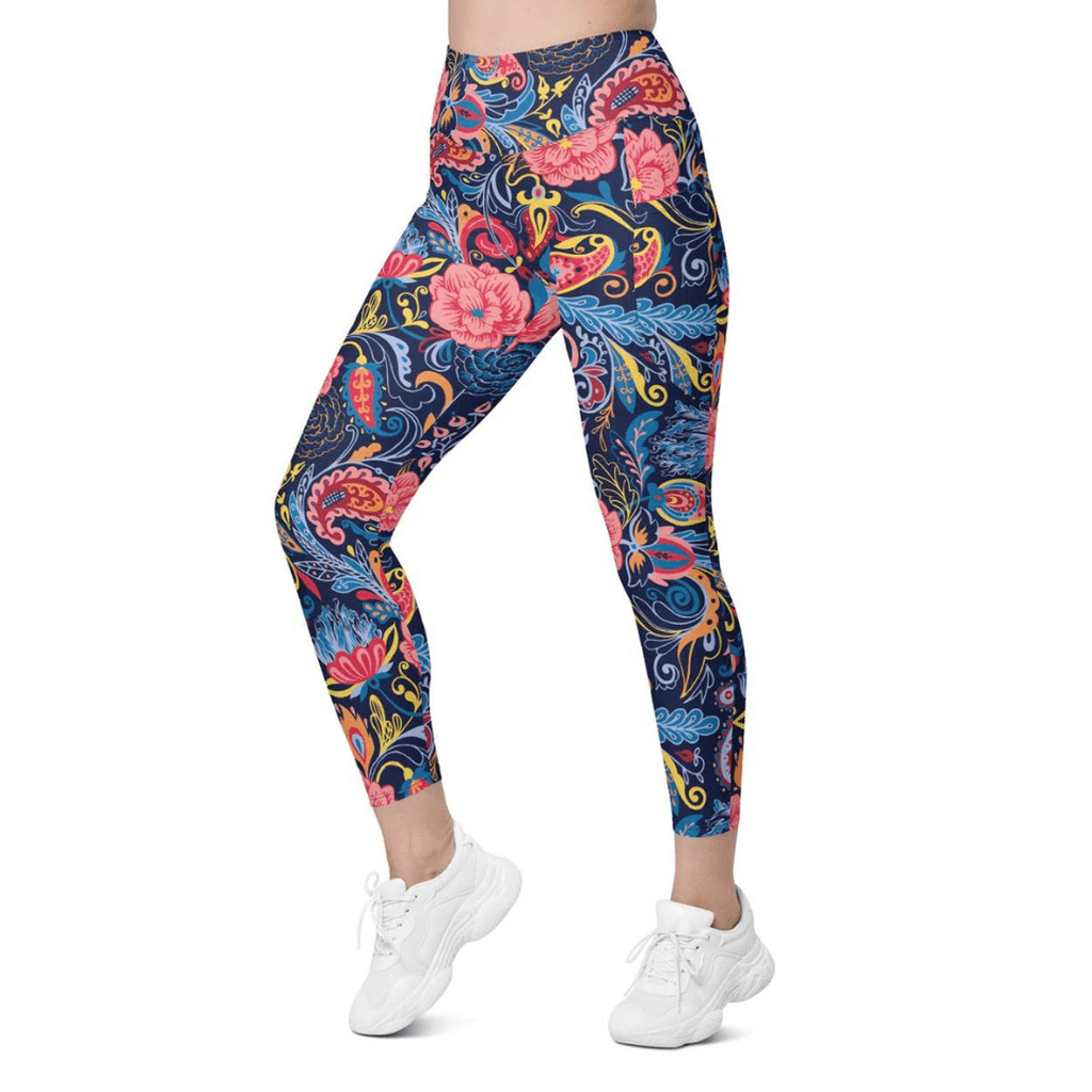 Art Deco Floral Leggings With Pockets