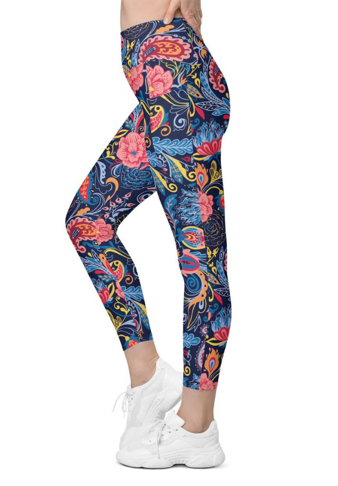 Art Deco Floral Leggings With Pockets