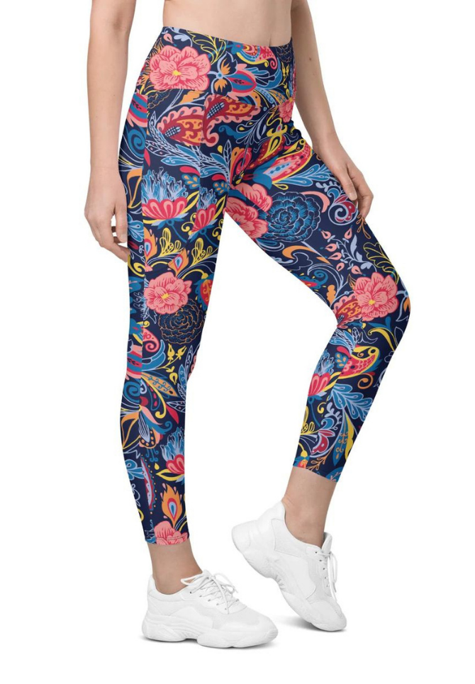 Art Deco Floral Leggings With Pockets