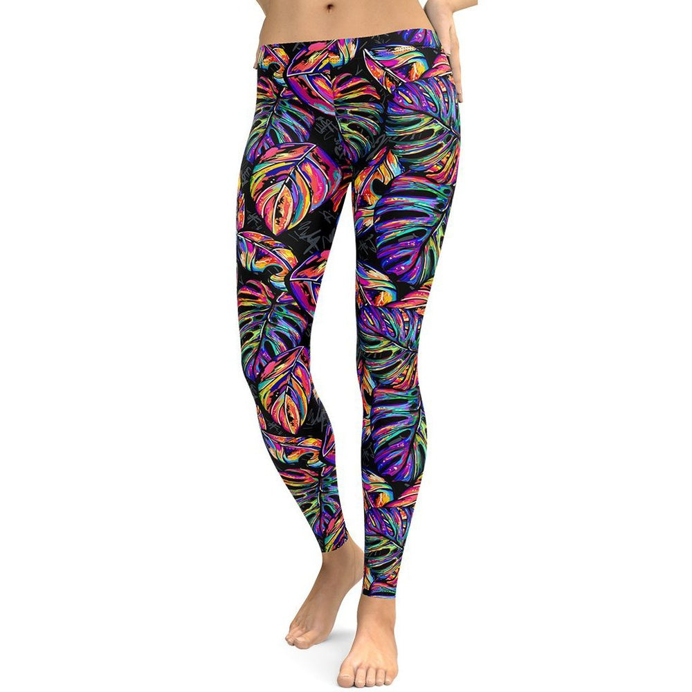 Curve-Hugging Artsy Tropical Print Leggings | FIERCEPULSE