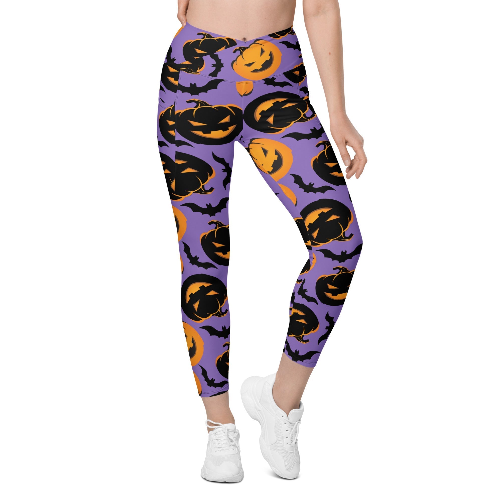 Bats and Jack O'Lanterns Crossover Leggings With Pockets