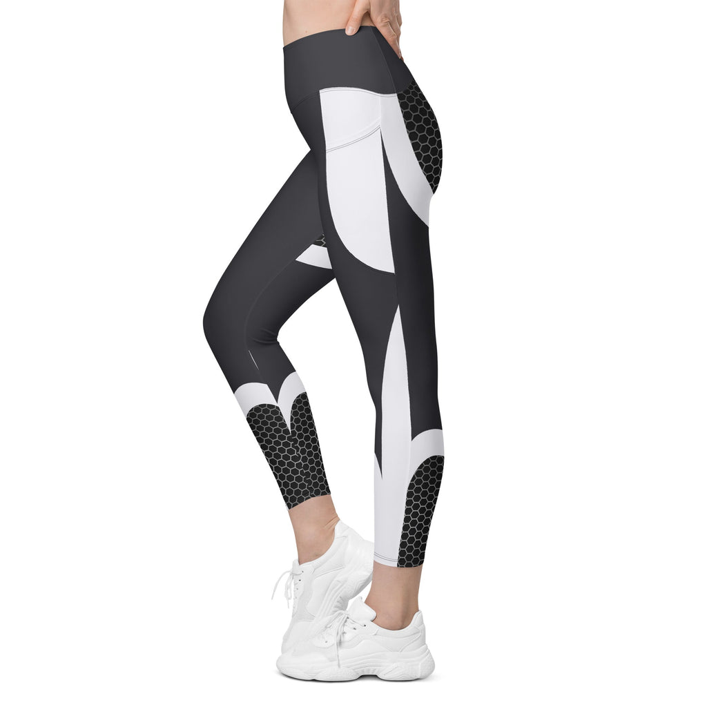 Beehive Geometric Leggings With Pockets Onyx Black