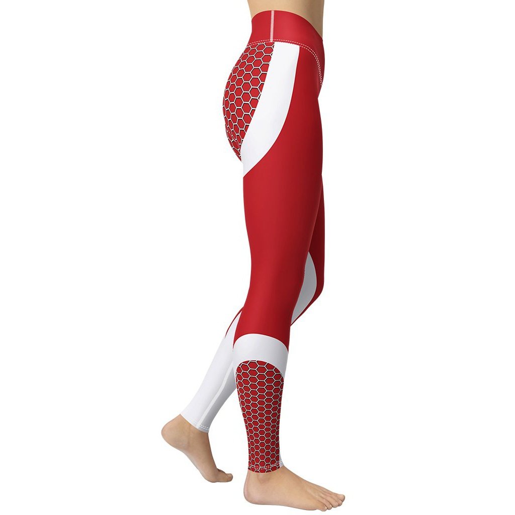 Beehive Geometric Yoga Leggings Scarlet Red