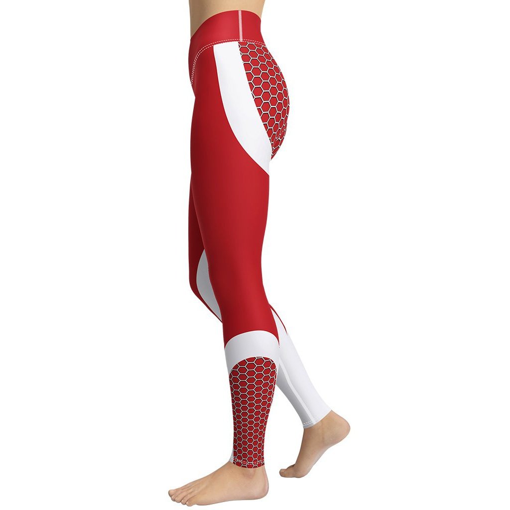 Beehive Geometric Yoga Leggings Scarlet Red