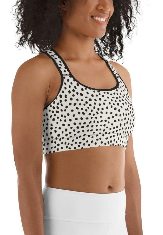 Beige Polka Dot Pattern Sports Bra