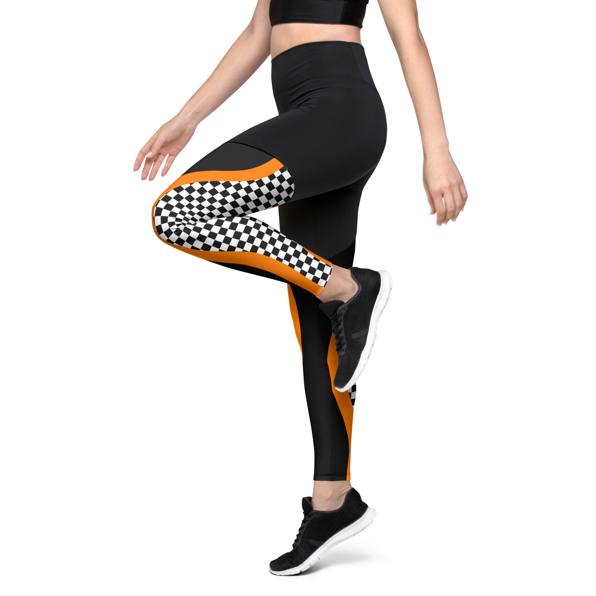 Black and Orange Checkered Compression Leggings