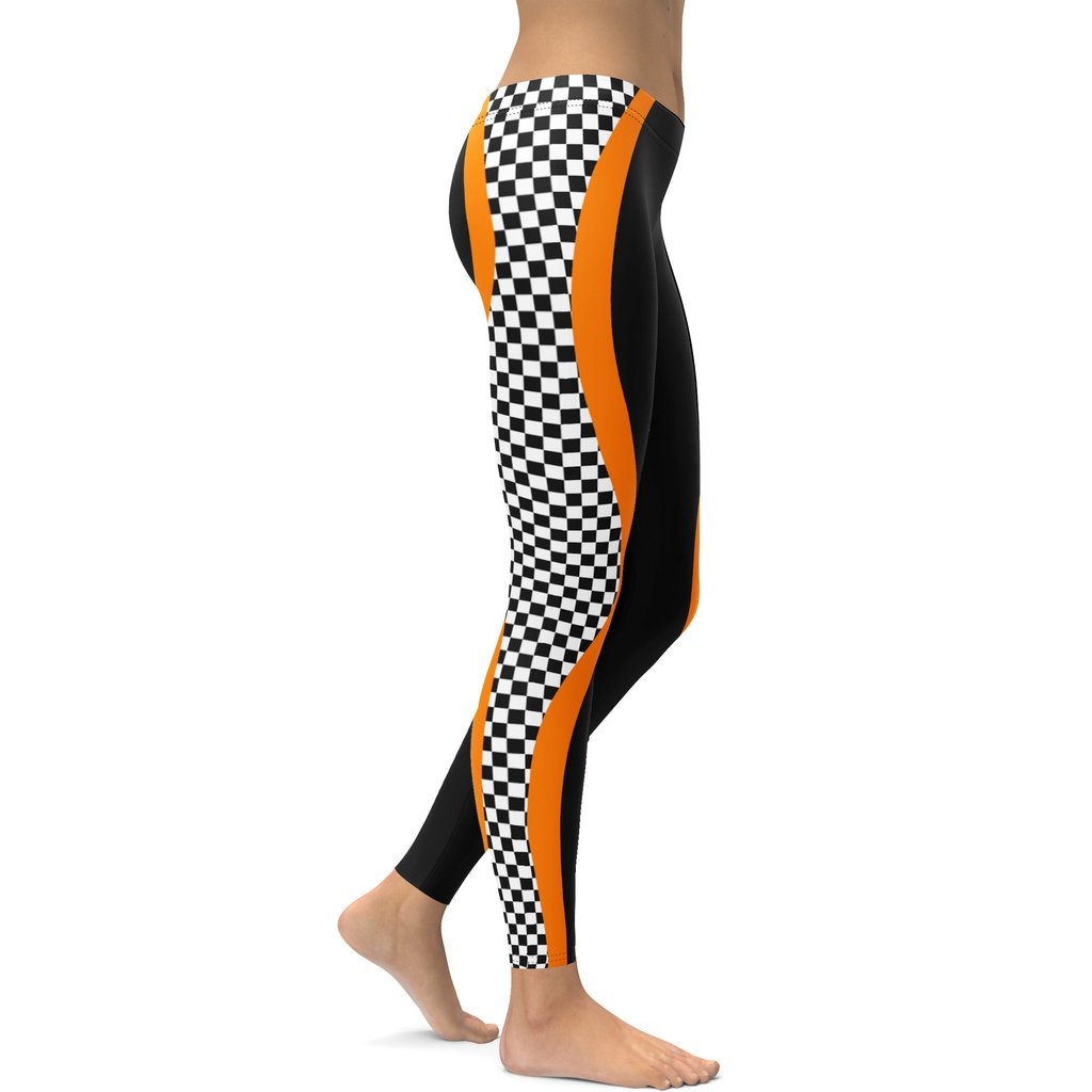 Black and Orange Checkered Leggings