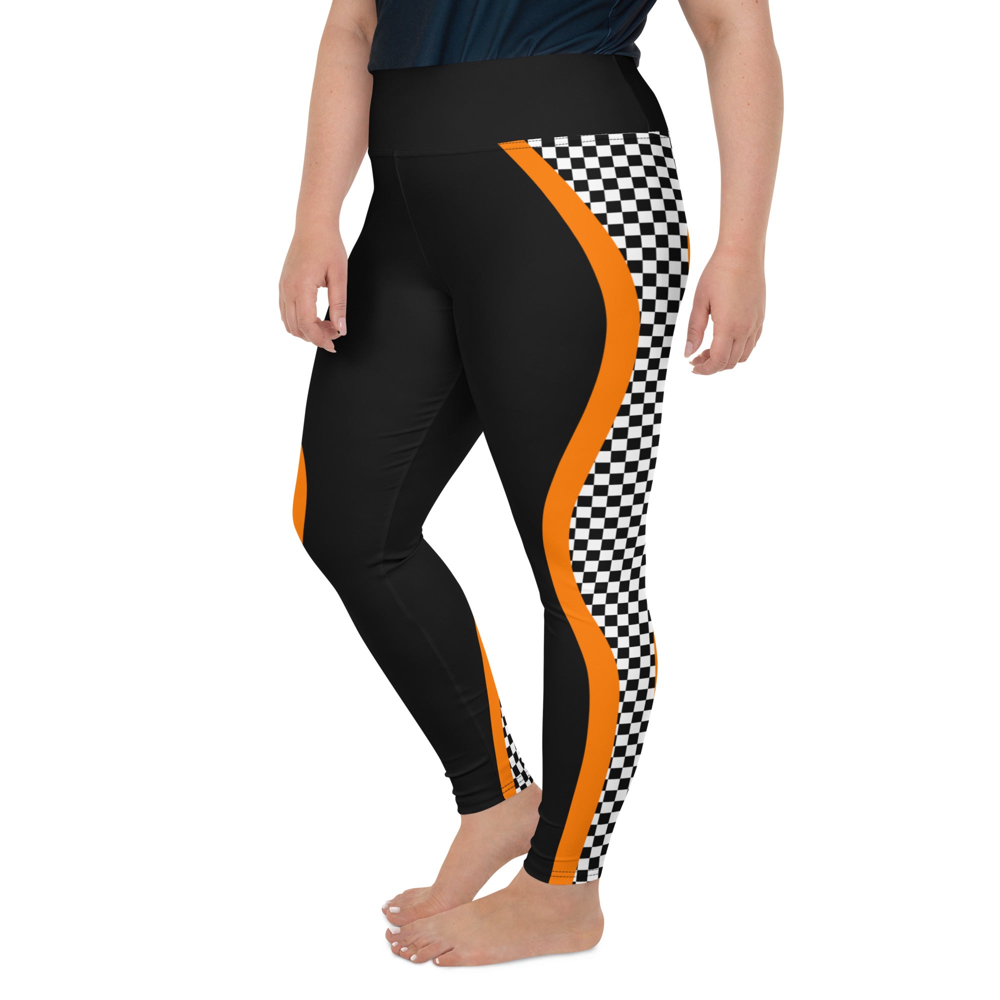 Black and Orange Checkered Plus Size Leggings