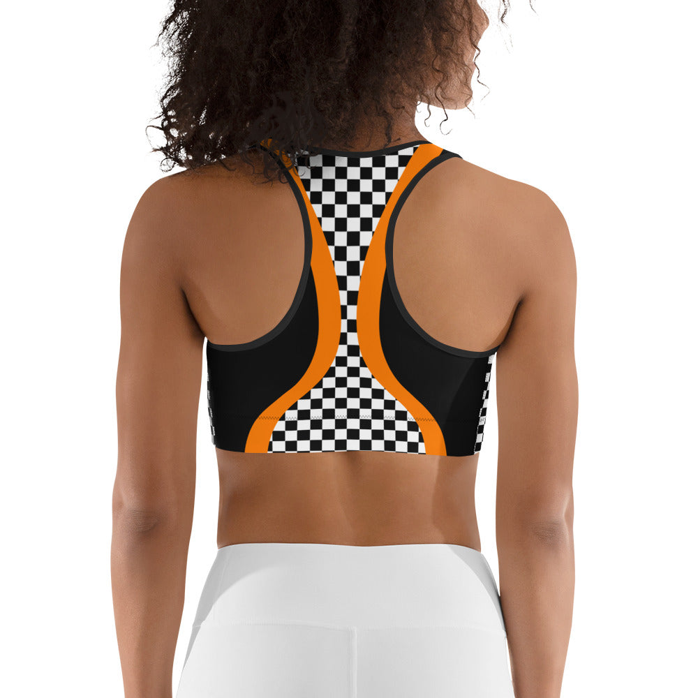 Black and Orange Checkered Sports Bra
